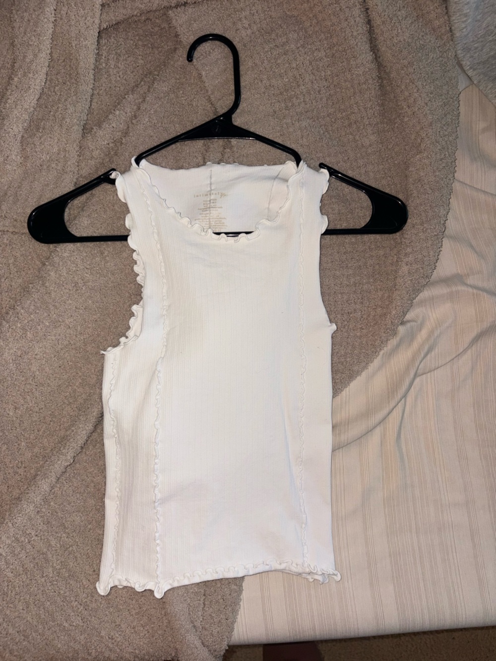 Free People White Ribbed Lettuce-Edge Tank Top